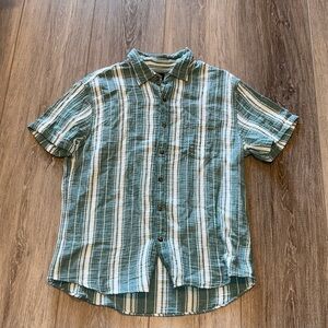 J. Crew Factory Green and White Striped Short-Sleeve Button-Down Shirt